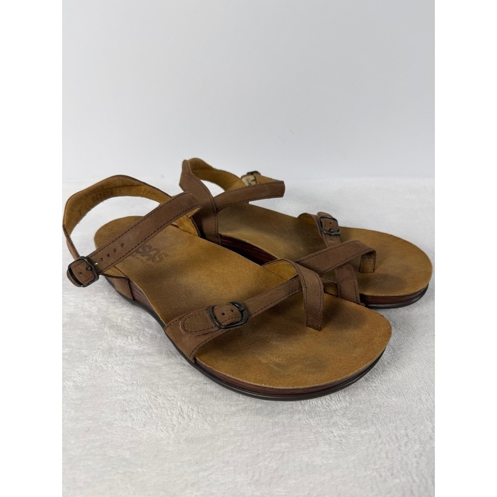 SAS Leather Strappy Sandals Brown Adjustable Buckle Comfort Women's 9N - Picture 6 of 7